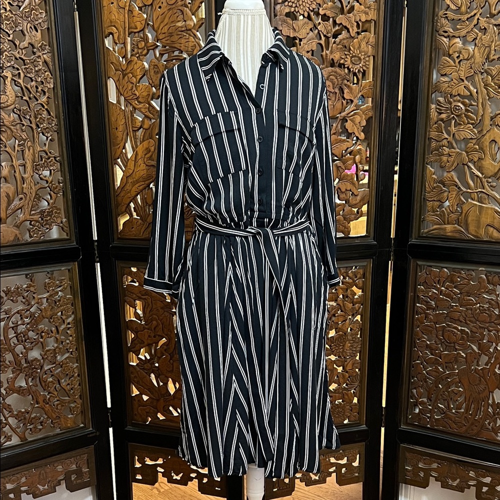 Torrid Navy and White Striped 3/4 Sleeve Dress